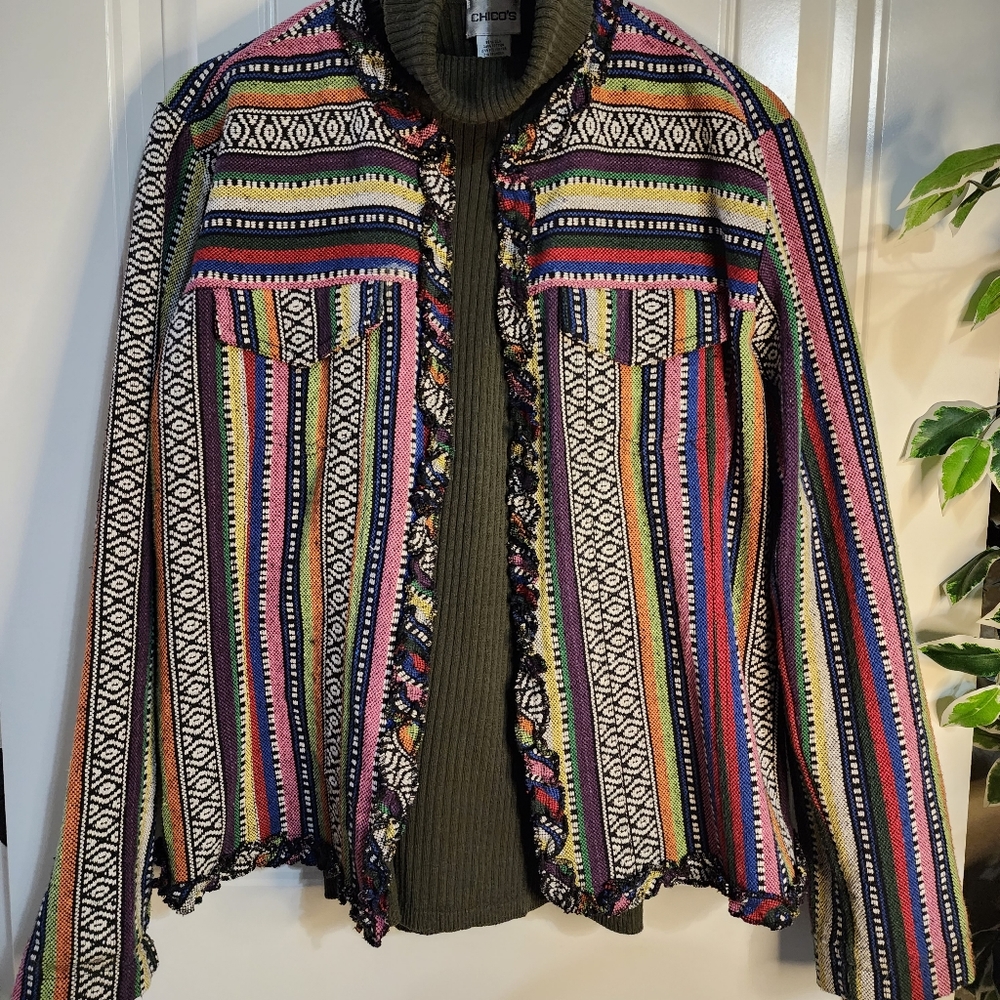 Chicos Rainbow Embroidered Boho Patchwork Style J… - image 1